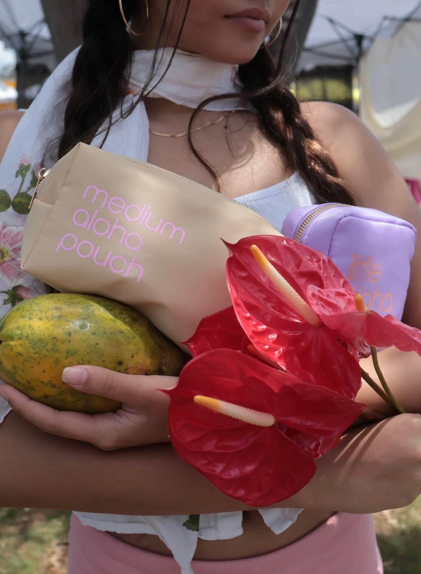 Medium Aloha Pouch- sand/blush pink