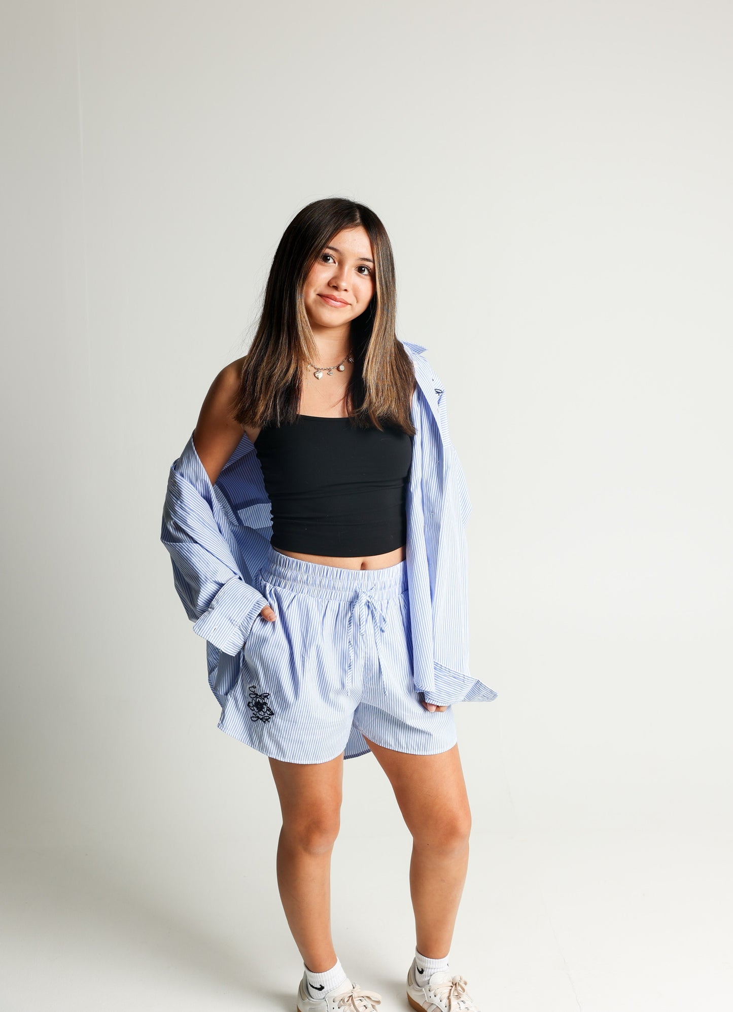 Hibiscus Stripe Casual Shorts (blue/white)