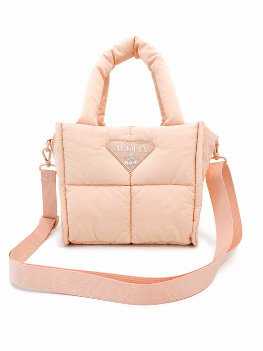 Luxe Aloha Mini Puffer Tote- peachy pink