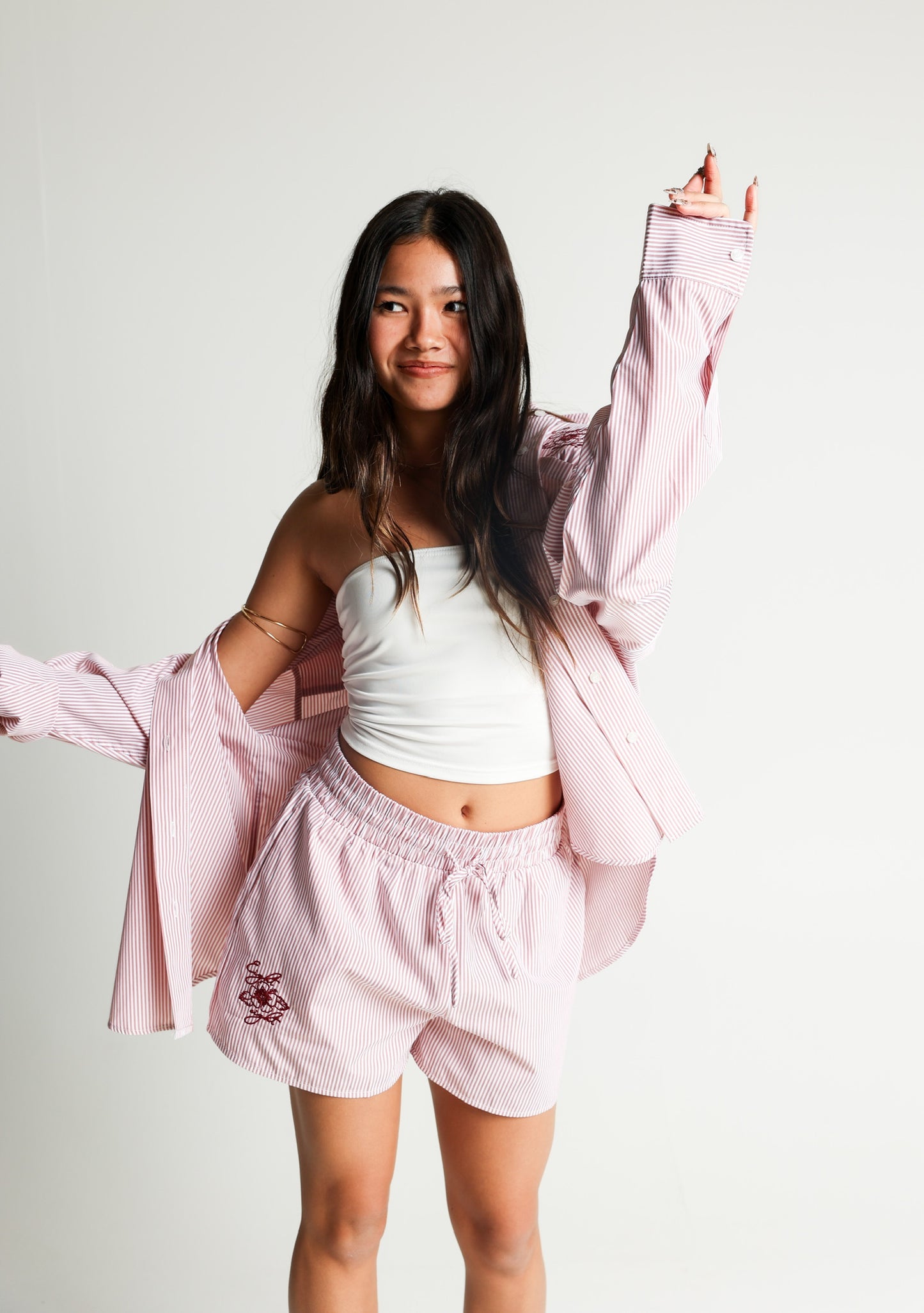 Hibiscus Striped Button Down (rose/white)